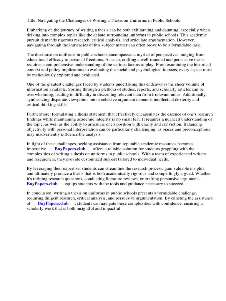 Uniforms in Public Schools Research Paper PDF Critical Thinking