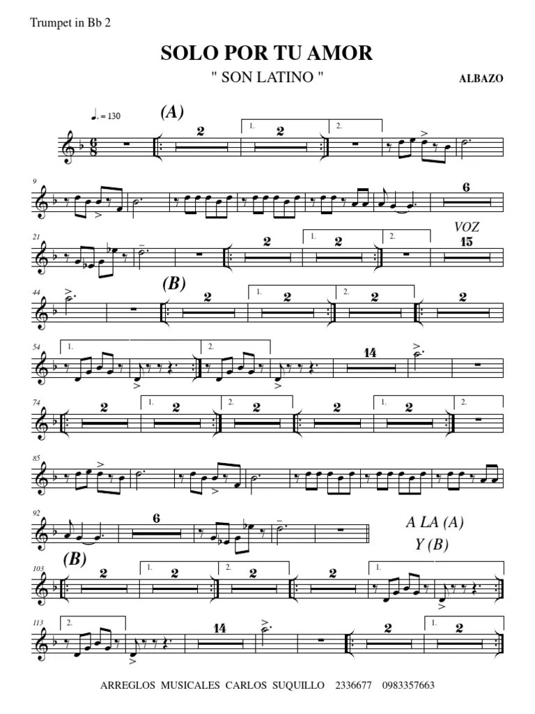 SOLO X TU AMOR Score Trumpet in BB 2 Download Free PDF Spanish