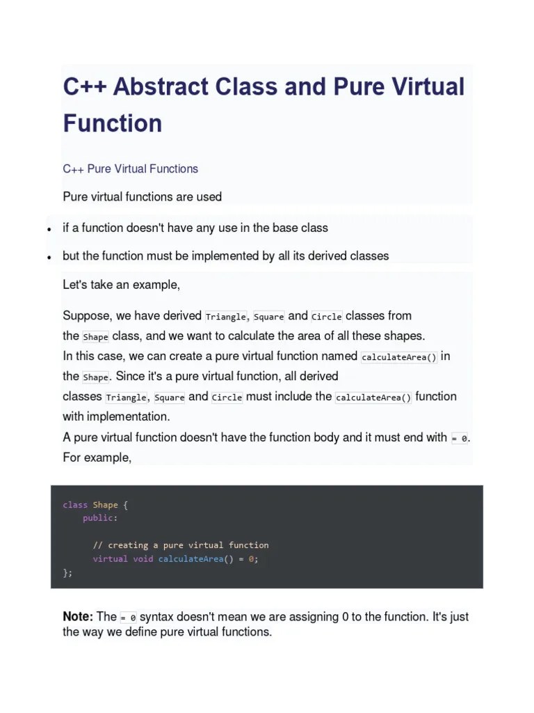 pure virtual function and abstract class PDF C++ Class