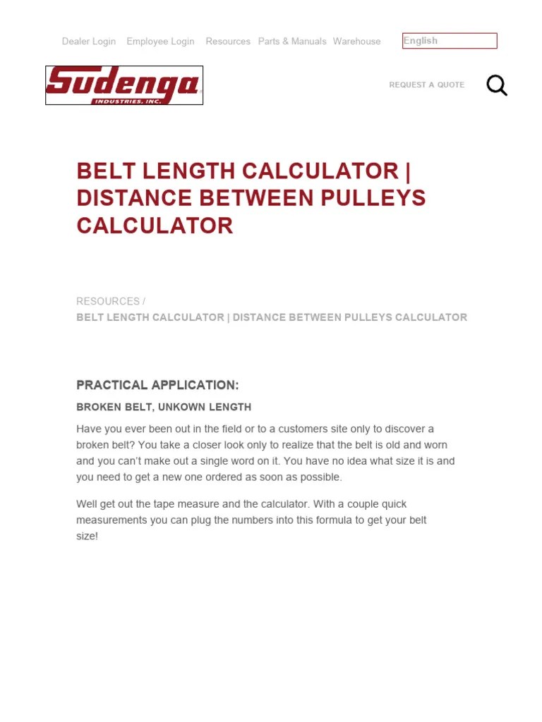 Belt Length and Distance Between Pulleys Calculator PDF Belt