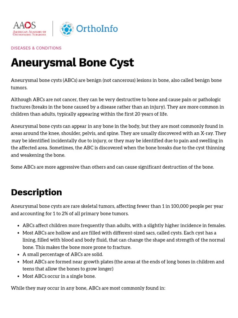 Aneurysmal Bone Cyst OrthoInfo AAOS PDF Biopsy Radiation Therapy