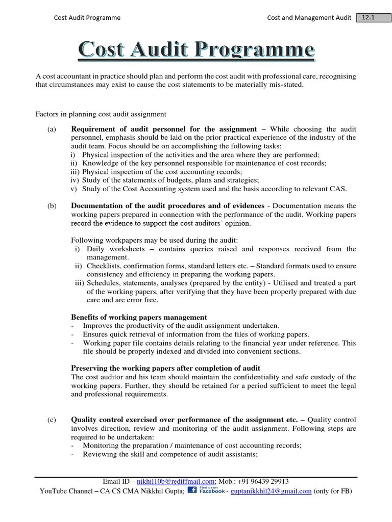 12. Cost Audit Programme PDF Audit Expense