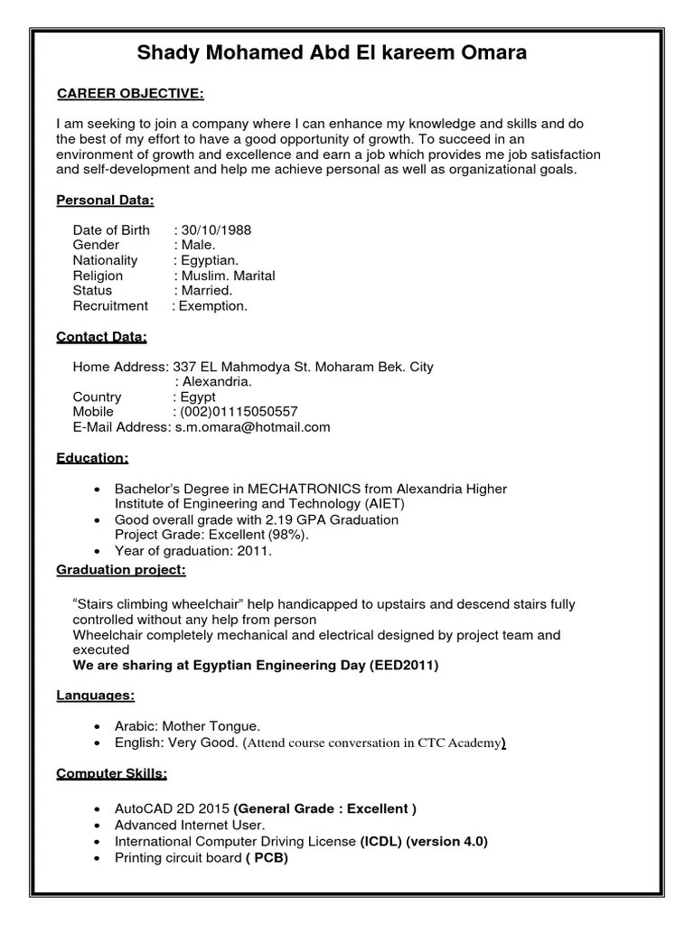 Shady Omara C.V PDF Engineering
