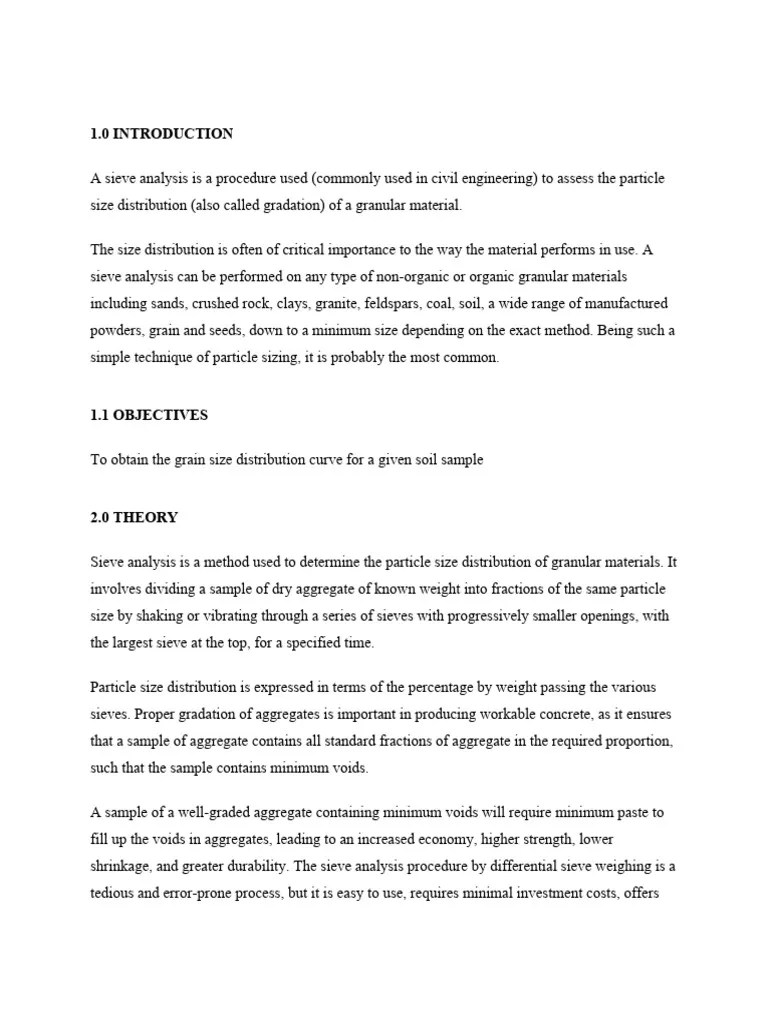 Sieve Analysis Lab Report PDF Particle Size Distribution Materials
