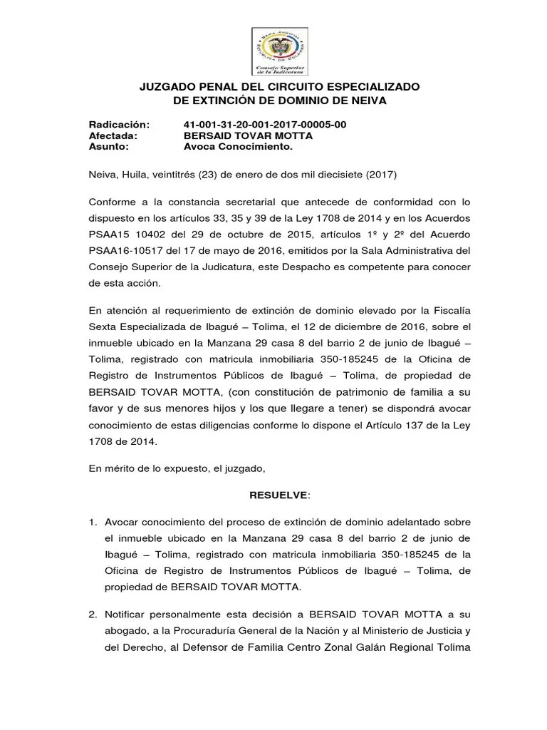 Auto Avoca Conocimiento Bersaid Tovar Motta1 PDF Gobernancia Justicia