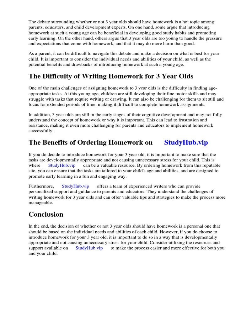 Should 3 Year Old Have Homework PDF Homework Preschool