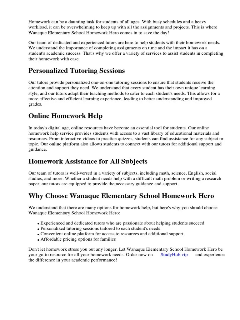Wanaque Elementary School Homework Hero PDF Homework Teachers