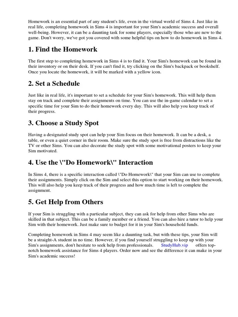 How to Do Homework Sims 4 PDF Homework Parenting