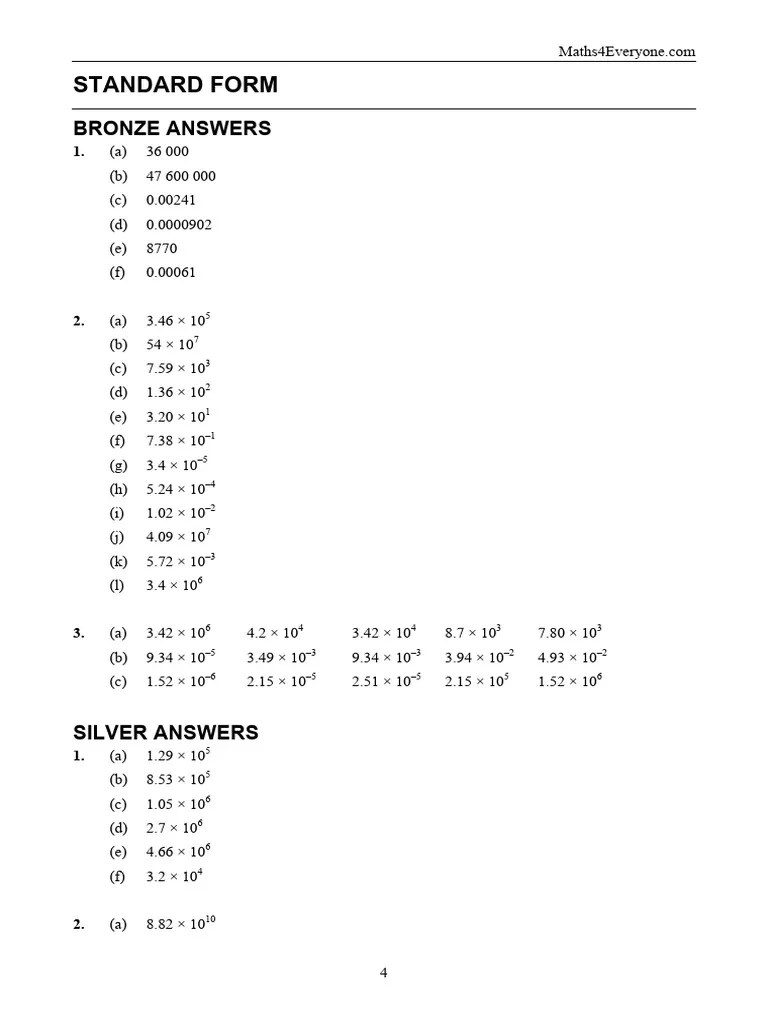 Standard Form Answers PDF