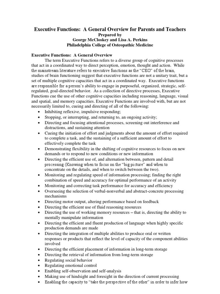 Executive Functions PDF Executive Functions Diagnostic And