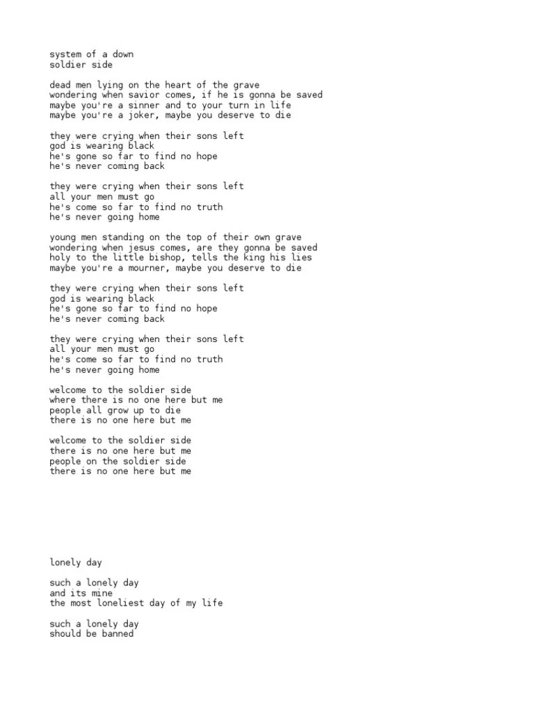 System of A Down Lyric PDF