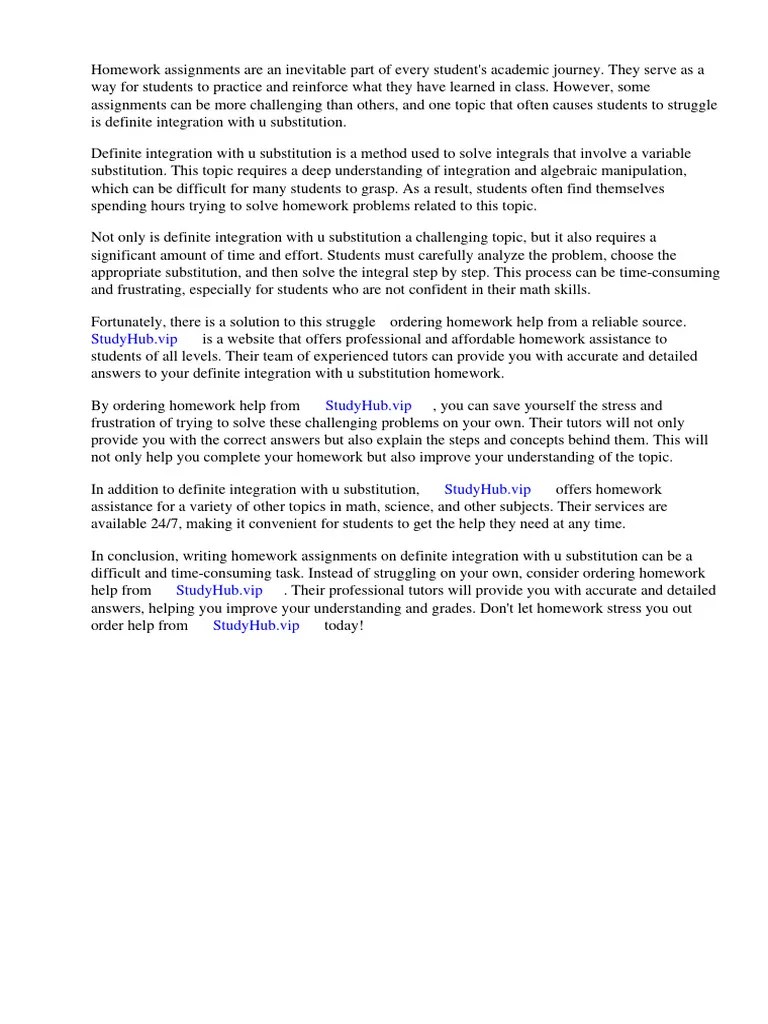 Definite Integration With U Substitution Homework Answers Download