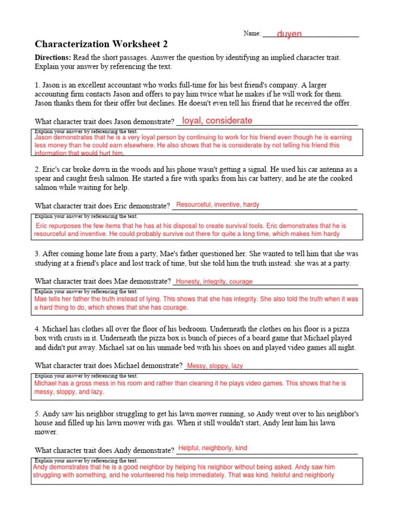 Characterization Worksheet 2 | PDF