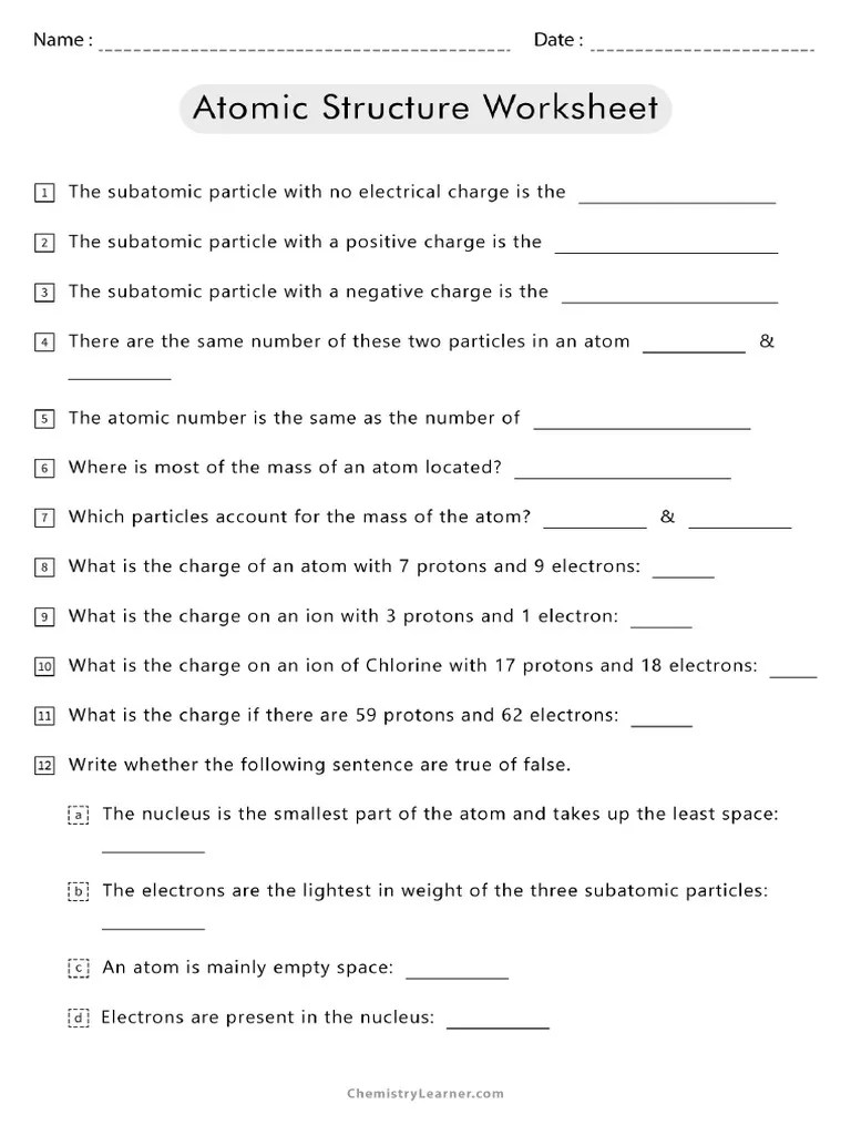 Atomic-Structure-Review-Worksheet | PDF