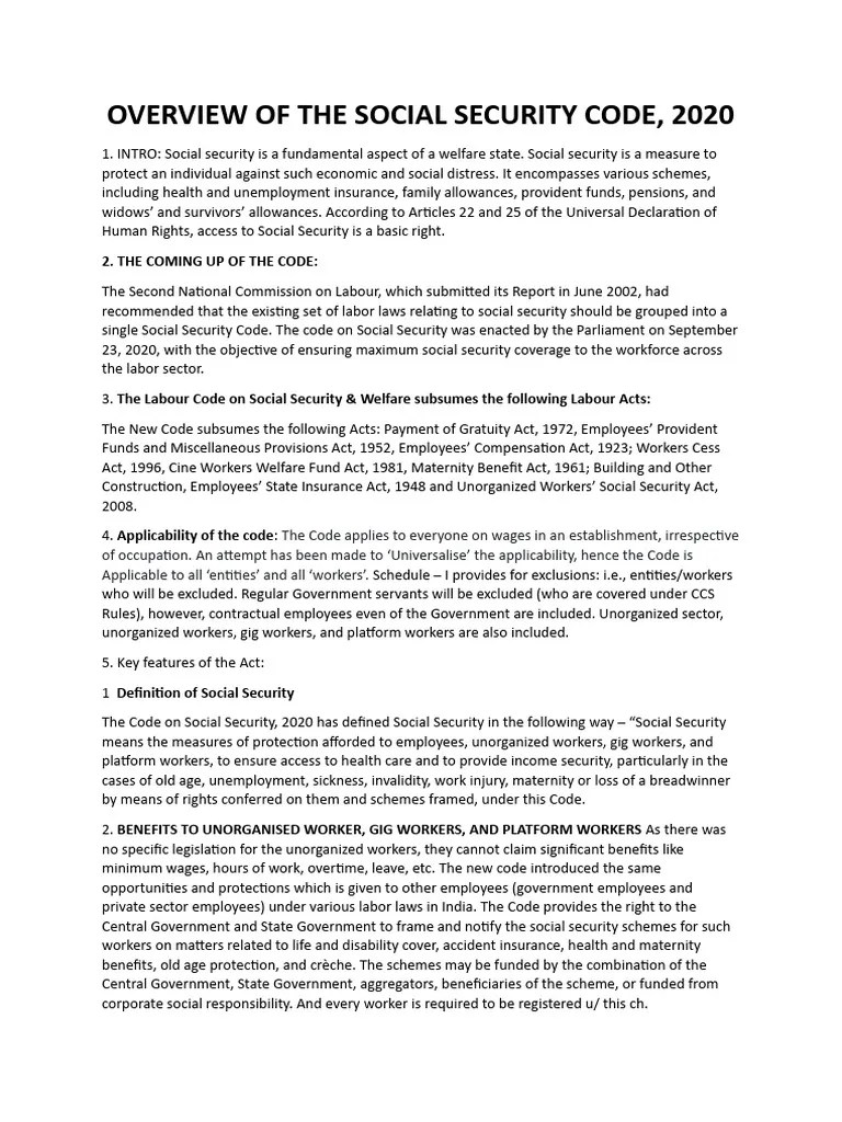 social security code 2026 Overview of The Social Security Code PDF Welfare Employment