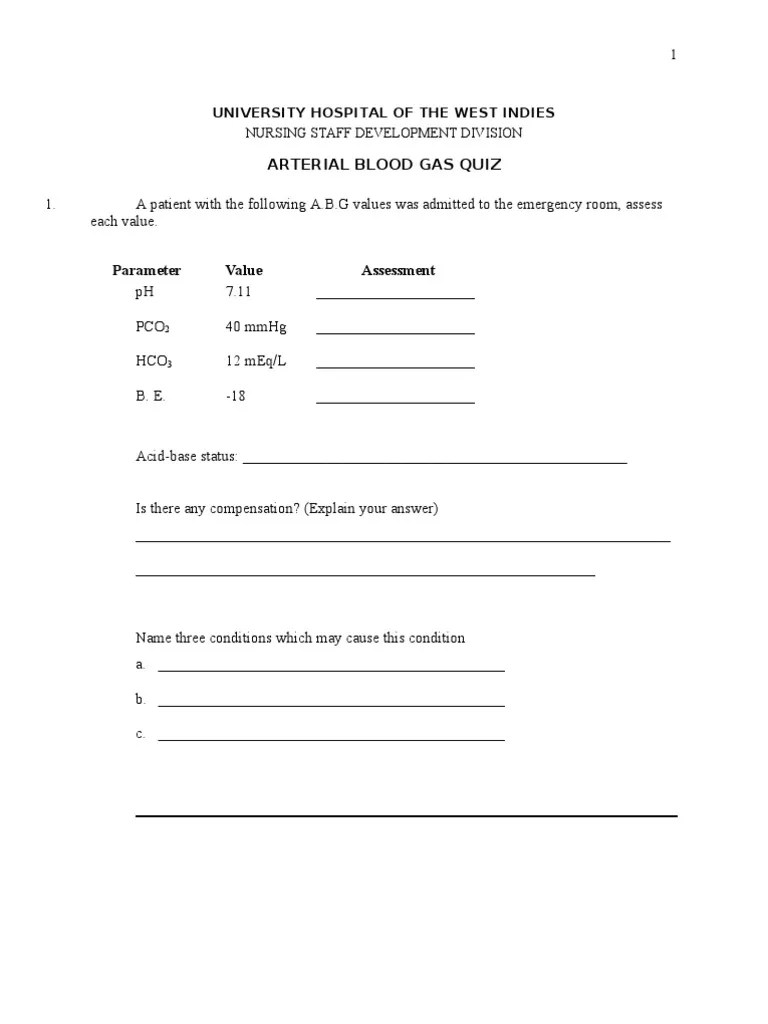 ABG Worksheet Medical Specialties Clinical Medicine