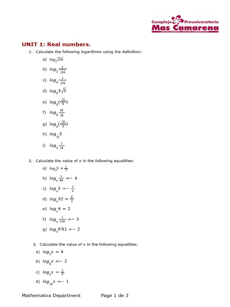 Logarithm Worksheet 5MYP PDF Logarithm Mathematics