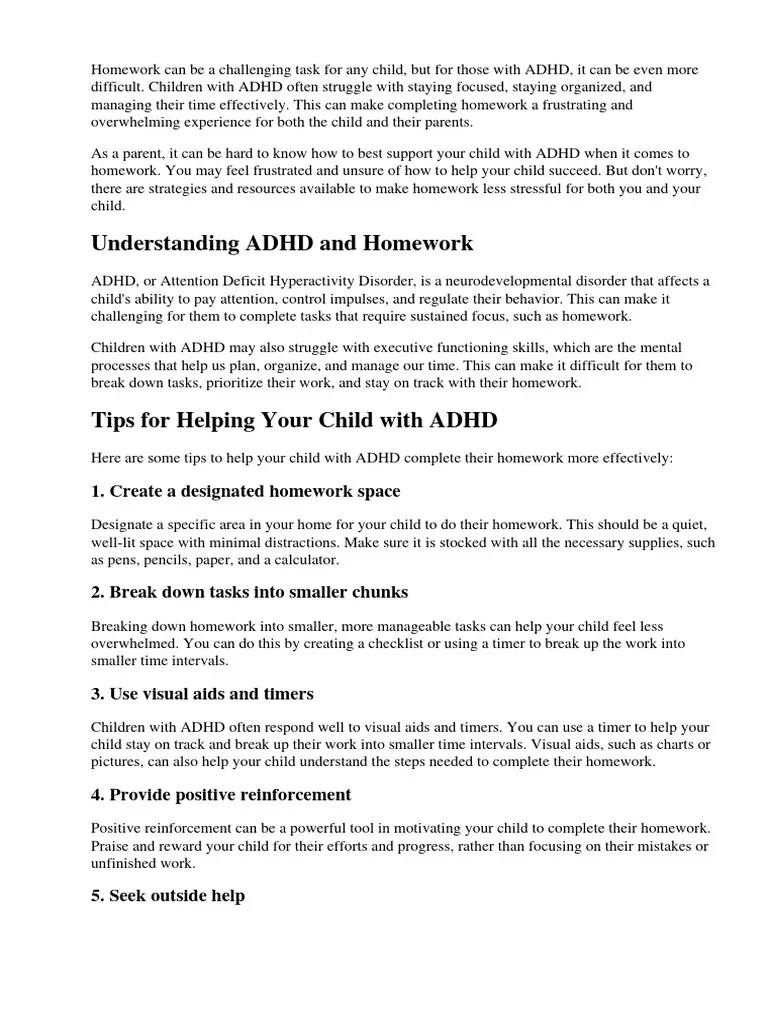 Helping Your Adhd Child With Homework Download Free PDF Attention