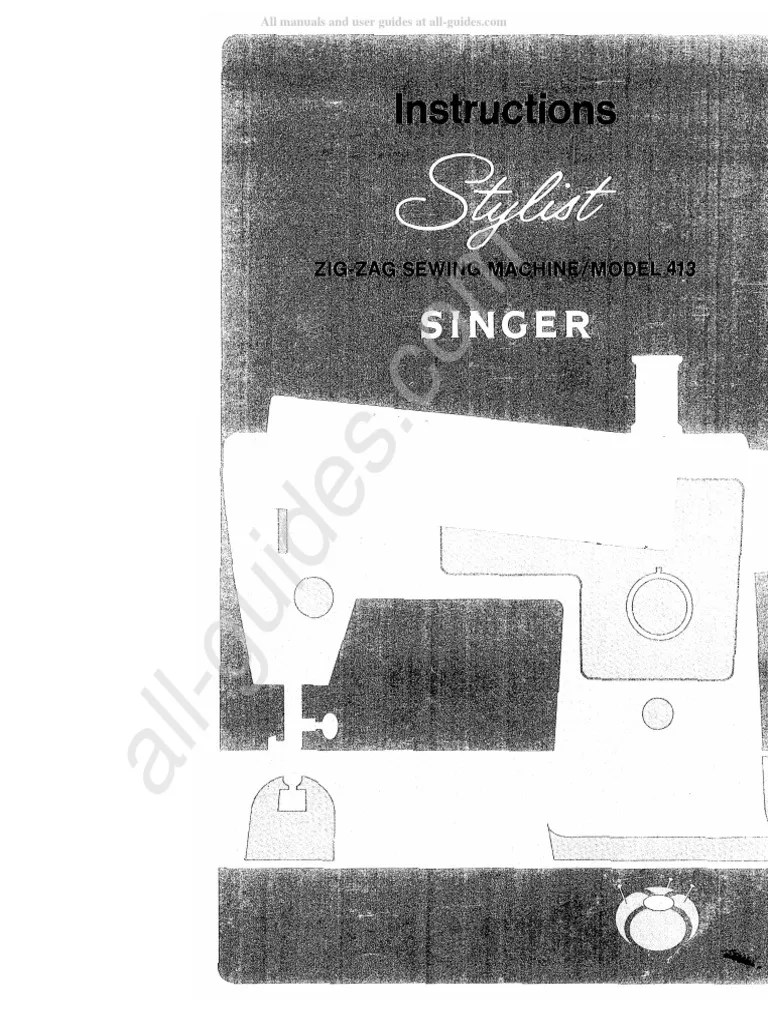 Singer Stylist 413 Sewing Machine Instruction Manual PDF Textile Arts Sewing