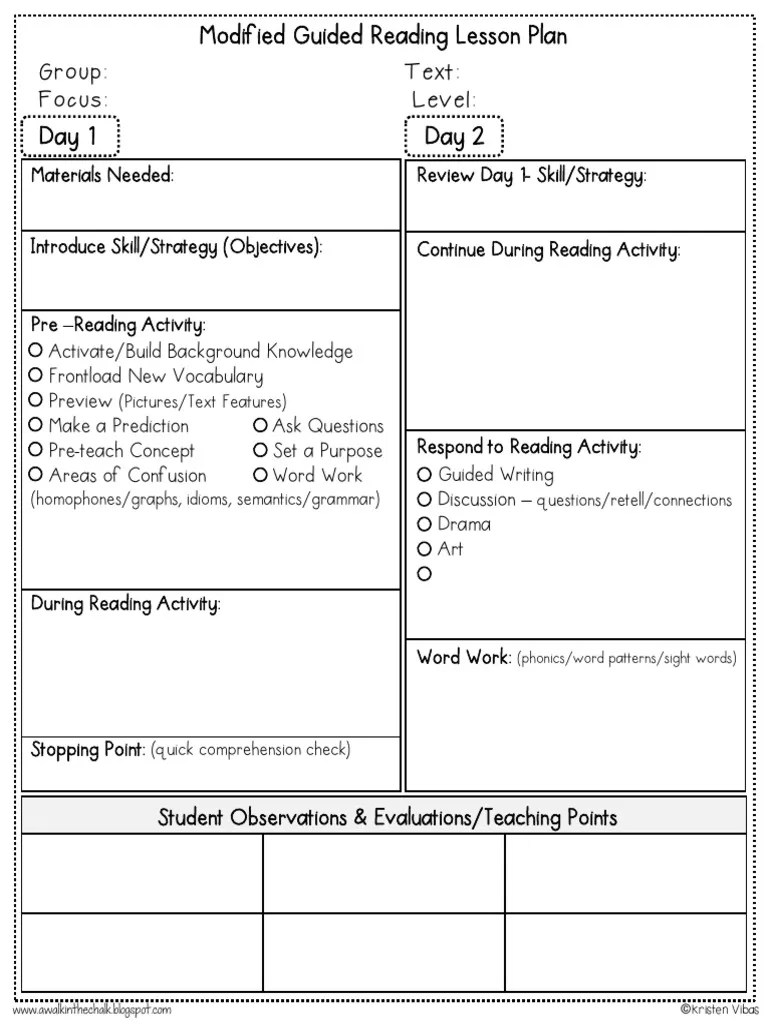 Modified Guided Reading Lesson Plan PDF