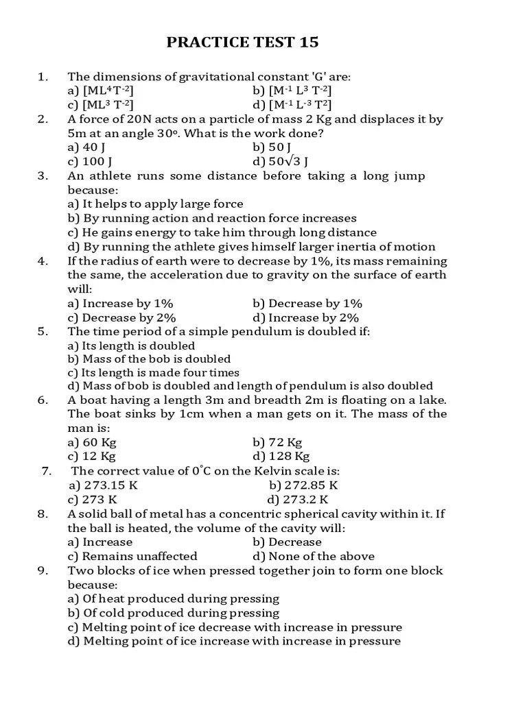 Bridge Course Practice Test 15 Enova Education PDF Mass Force