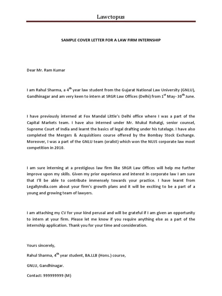 Sample Cover Letter for a Law Firm Internship 3