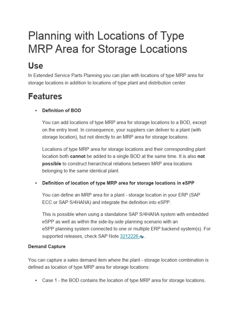 10 Planning With Locations of Type MRP Area For Storage Locations in