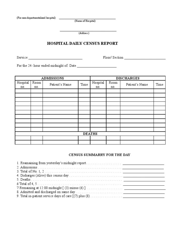 Hospital Daily Census Report Patient Health Care