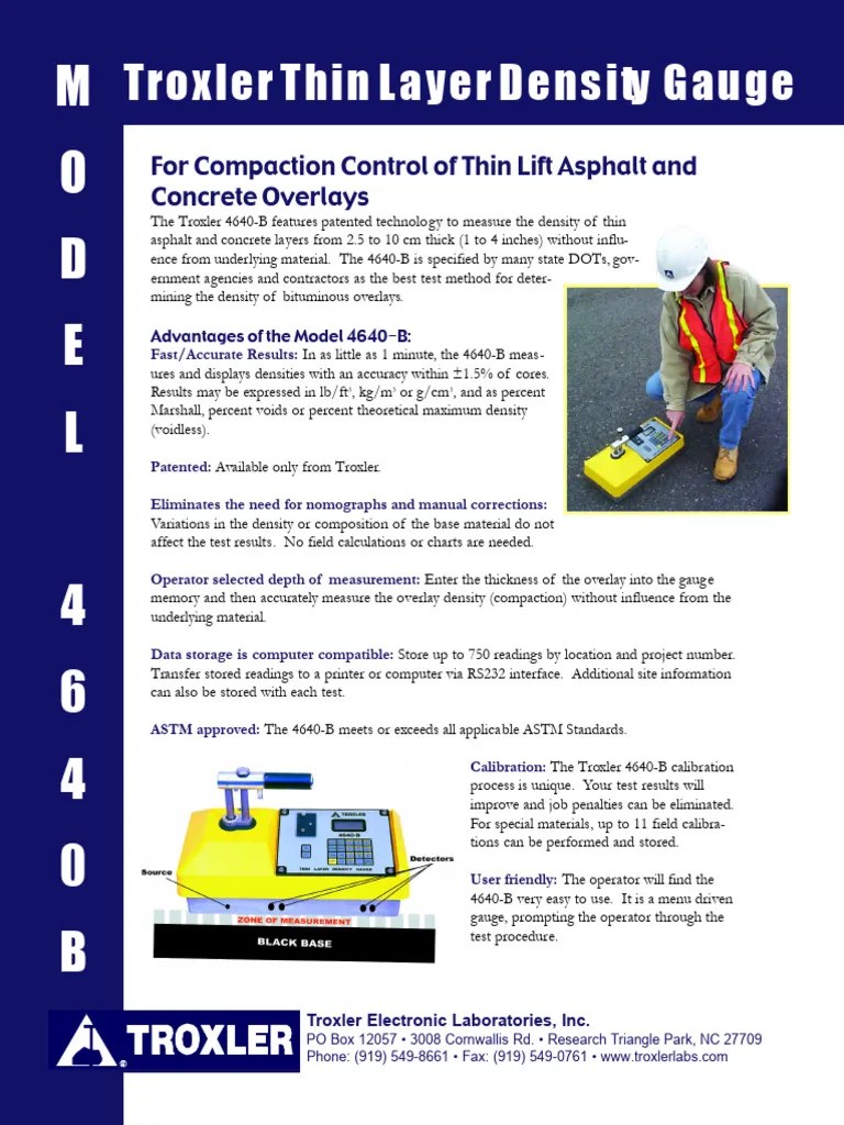 M O D E L 4 6 4 0 B Troxler Thin Layer Density Gauge PDF