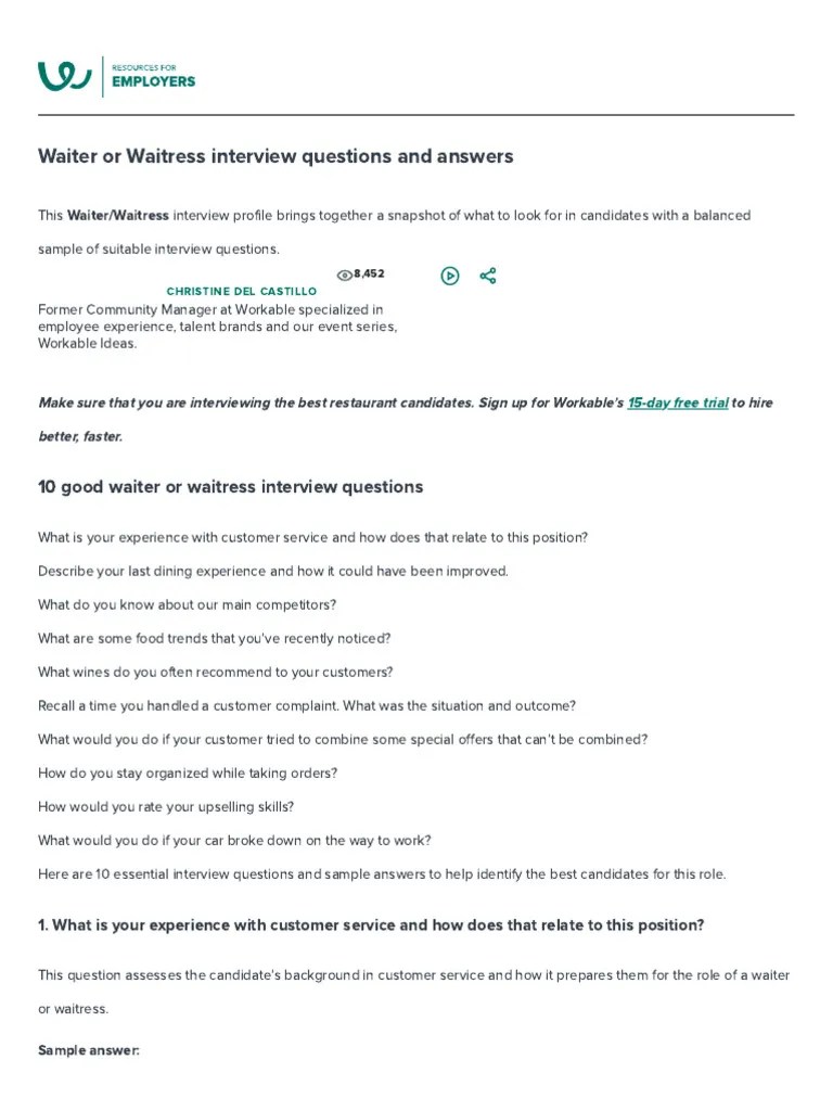10+ Proven Waiter or Waitress Interview Questions (+answers) PDF
