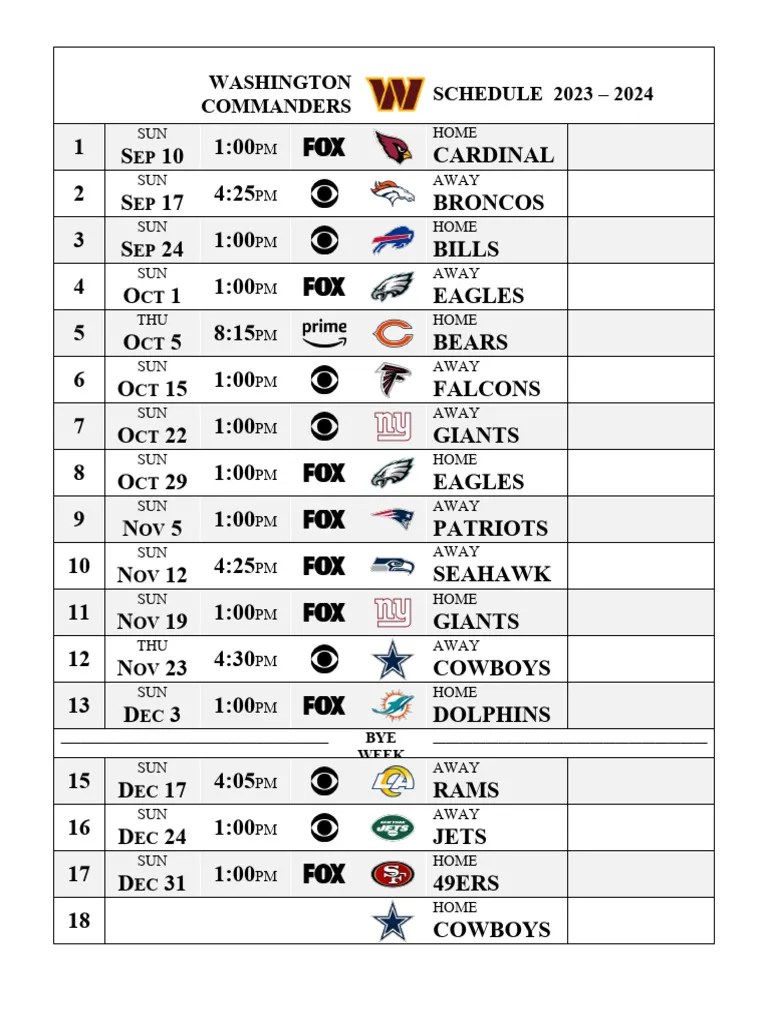 Washington Commanders Schedule 2023 | PDF
