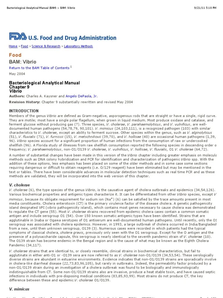 Bacteriological Analytical Manual (BAM) BAM Vibrio PDF Cholera