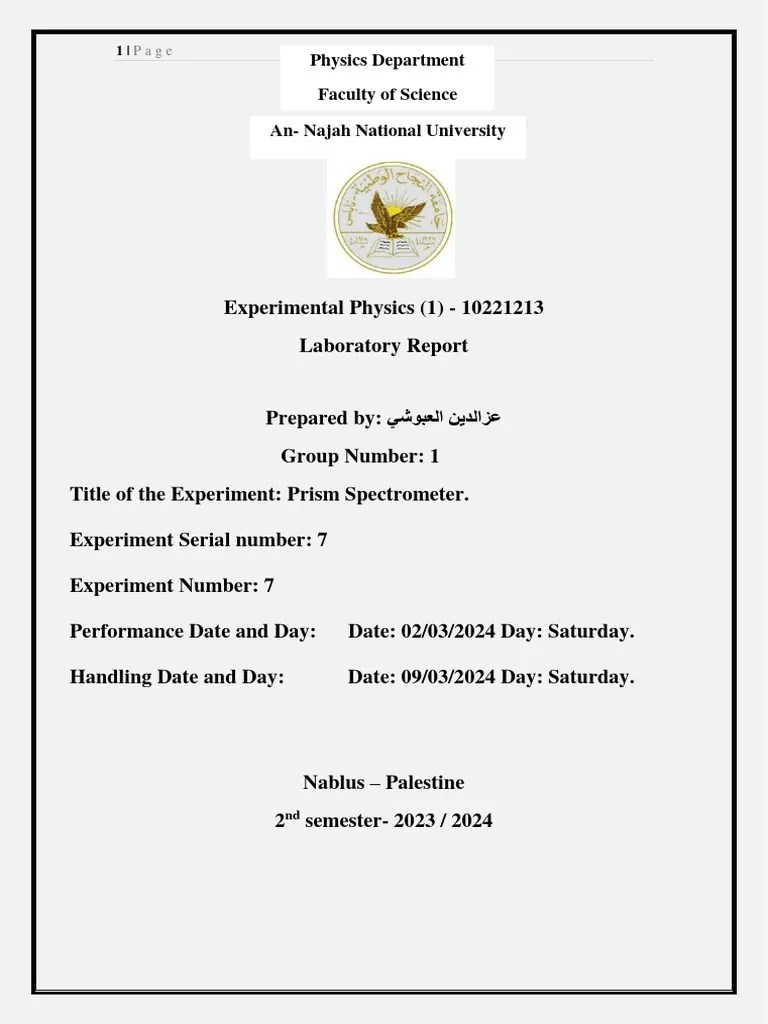 Prism Spectrometer Lab Report PDF Refractive Index Electrodynamics