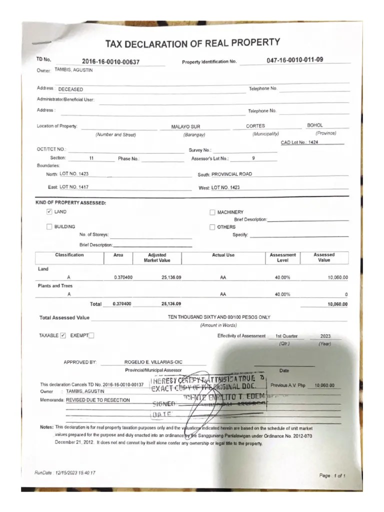 Tax Declaration of Real Property PDF