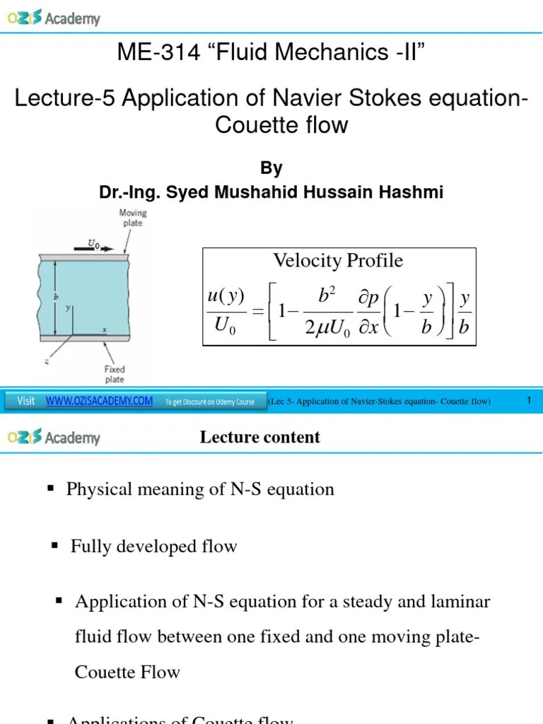 Lecture 5 Application of NavierStokes EquationCouette Flow PDF