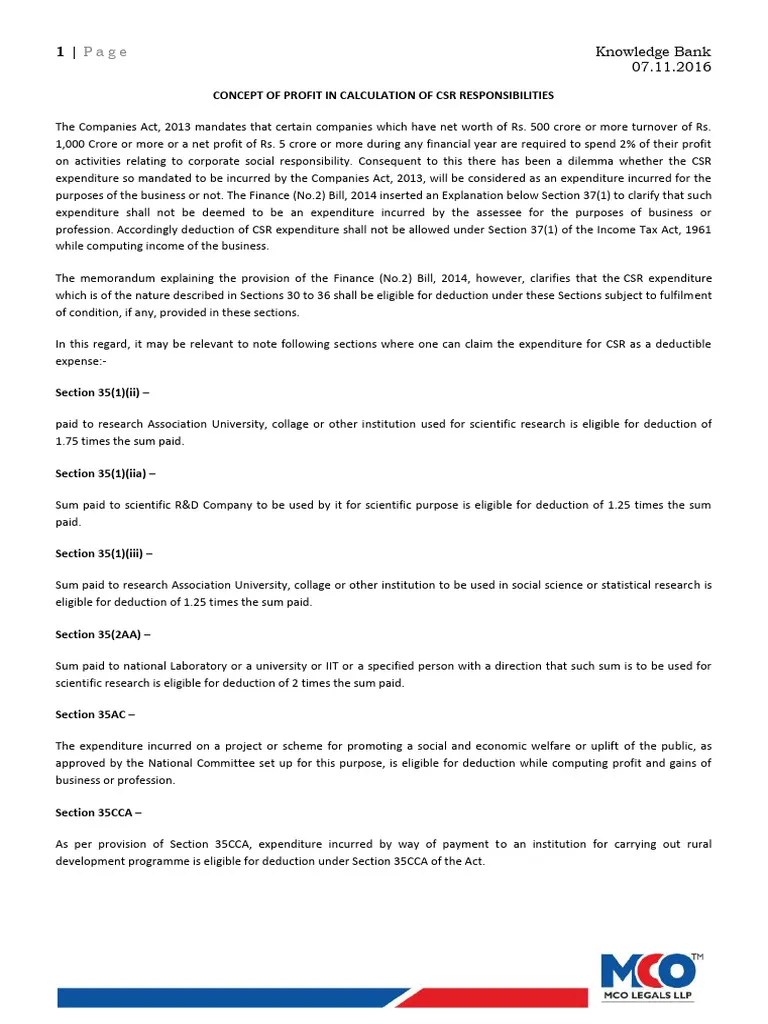 CSR-Profit Calculation-Companies | PDF | Expense | Tax Deduction