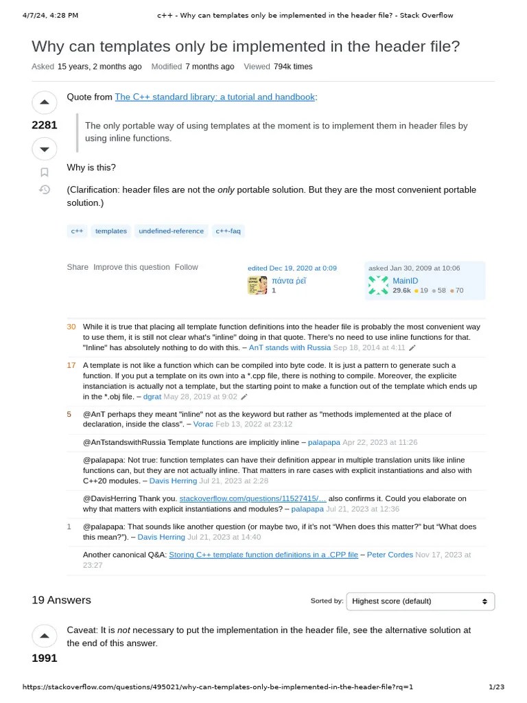 C++ Why Can Templates Only Be Implemented in The Header File Stack