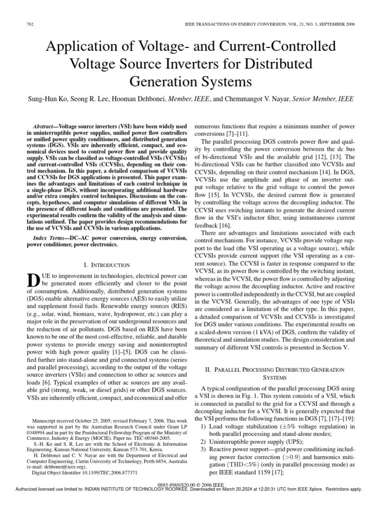 Application of Voltage and CurrentControlled Voltage Source Inverters For Distributed