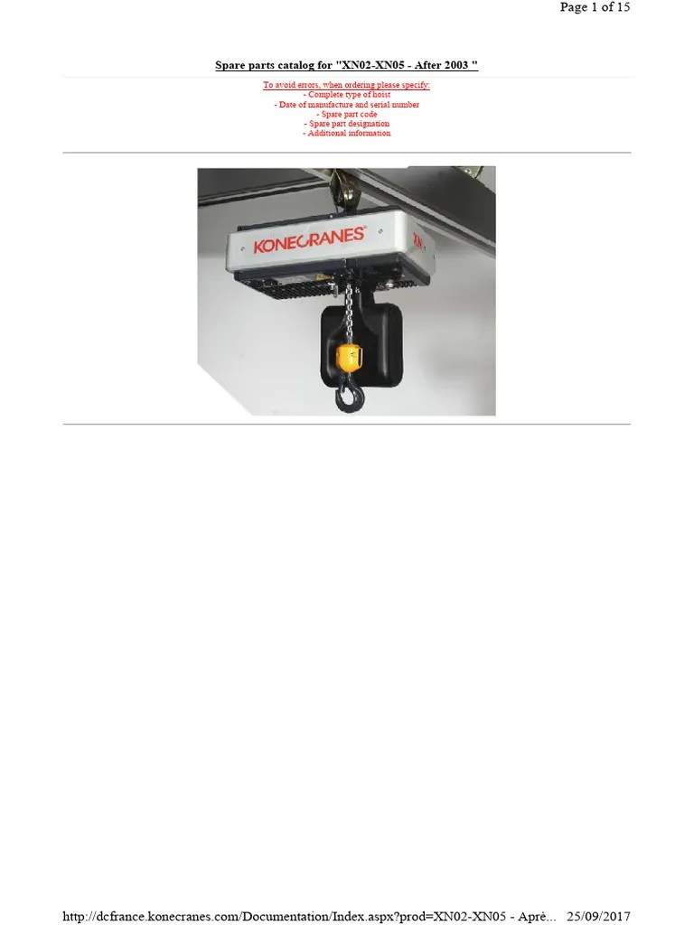 Kone Cranes XN05 Hoist Manual PDF Manufactured Goods Electrical Engineering