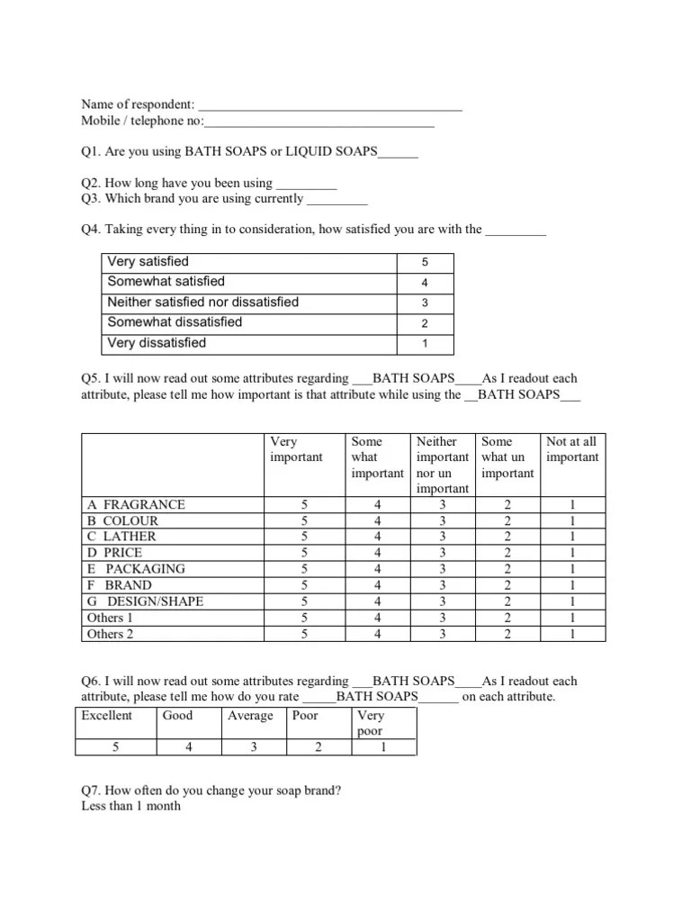 Soap Survey Questionnaire