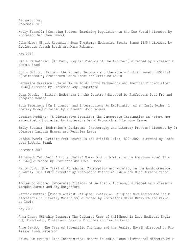 Yale English Department PhD and MA Requirements PDF Graduate School