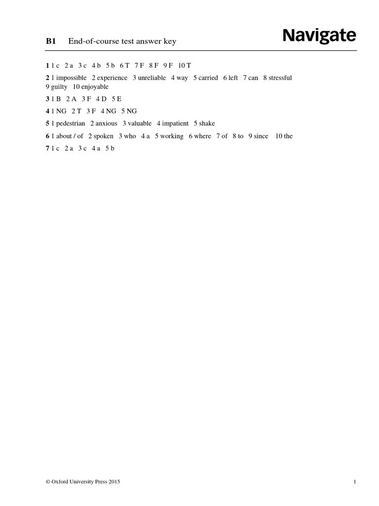 Navigate B1 End of Course Test a Key PDF