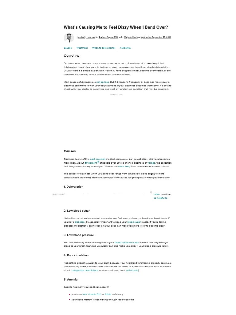 What's Causing Me To Feel Dizzy When I Bend Over? Causes Treatment