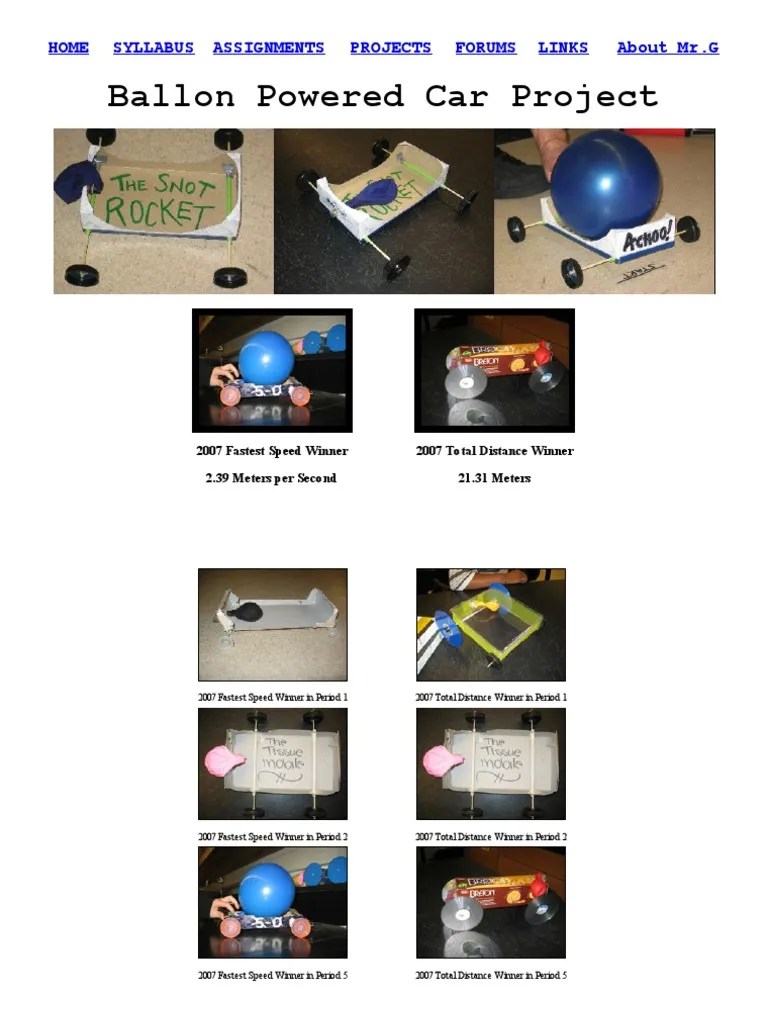 Balloon Powered Car Science Project Speed Jet Propulsion Laboratory