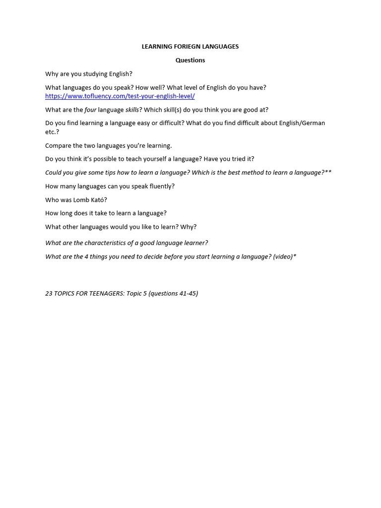 language learning questionnaire and sentences EF PDF English