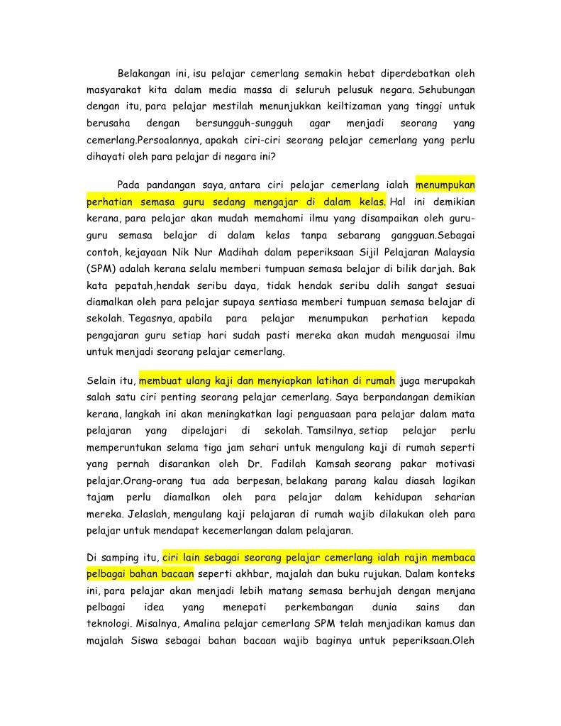 Ciri Ciri Murid Cemerlang Karangan