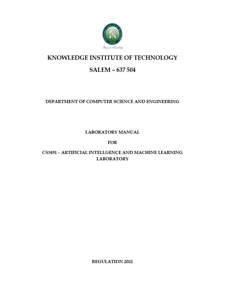 CS3491 Ai & ML Lab Manual PDF Applied Mathematics Algorithms And