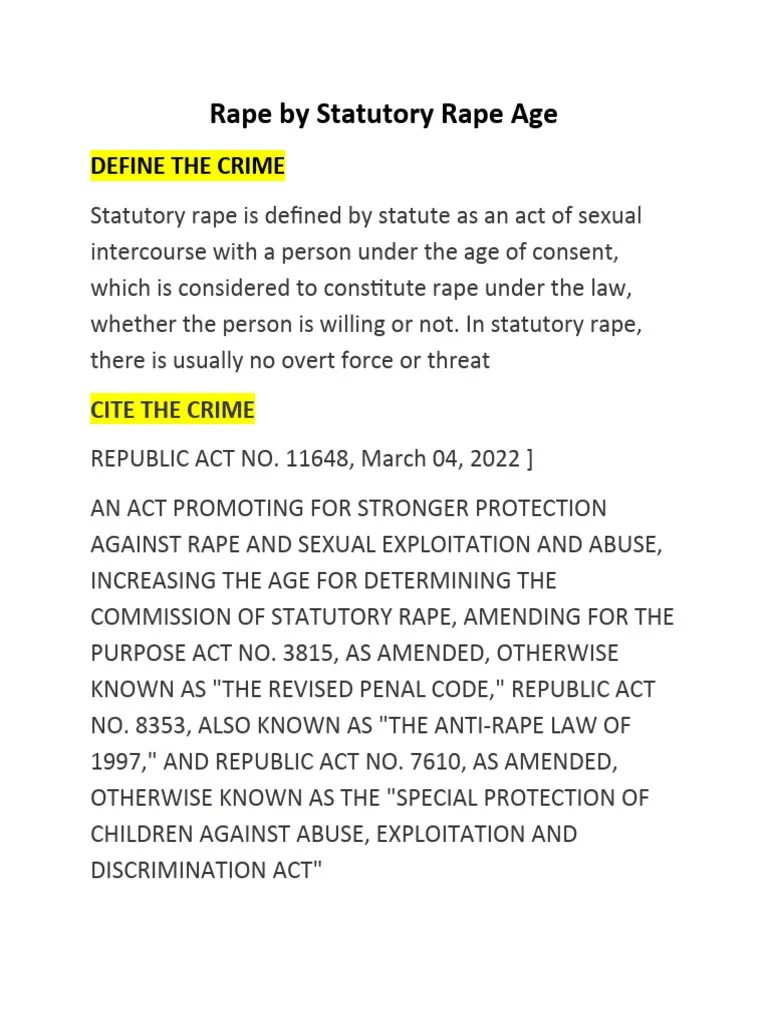 Rape by Statutory Rape Age Define The Crime Download Free PDF Rape