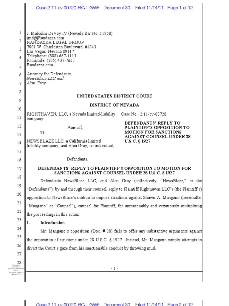 DEFENDANTS' REPLY TO PLAINTIFF'S OPPOSITION TO MOTION FOR SANCTIONS