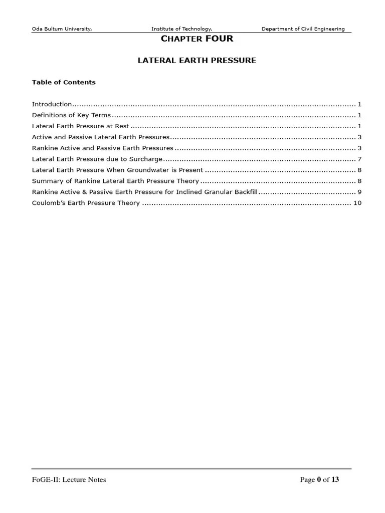 Chapter4Lateral Earth Pressure Download Free PDF Mechanics Applied And Interdisciplinary